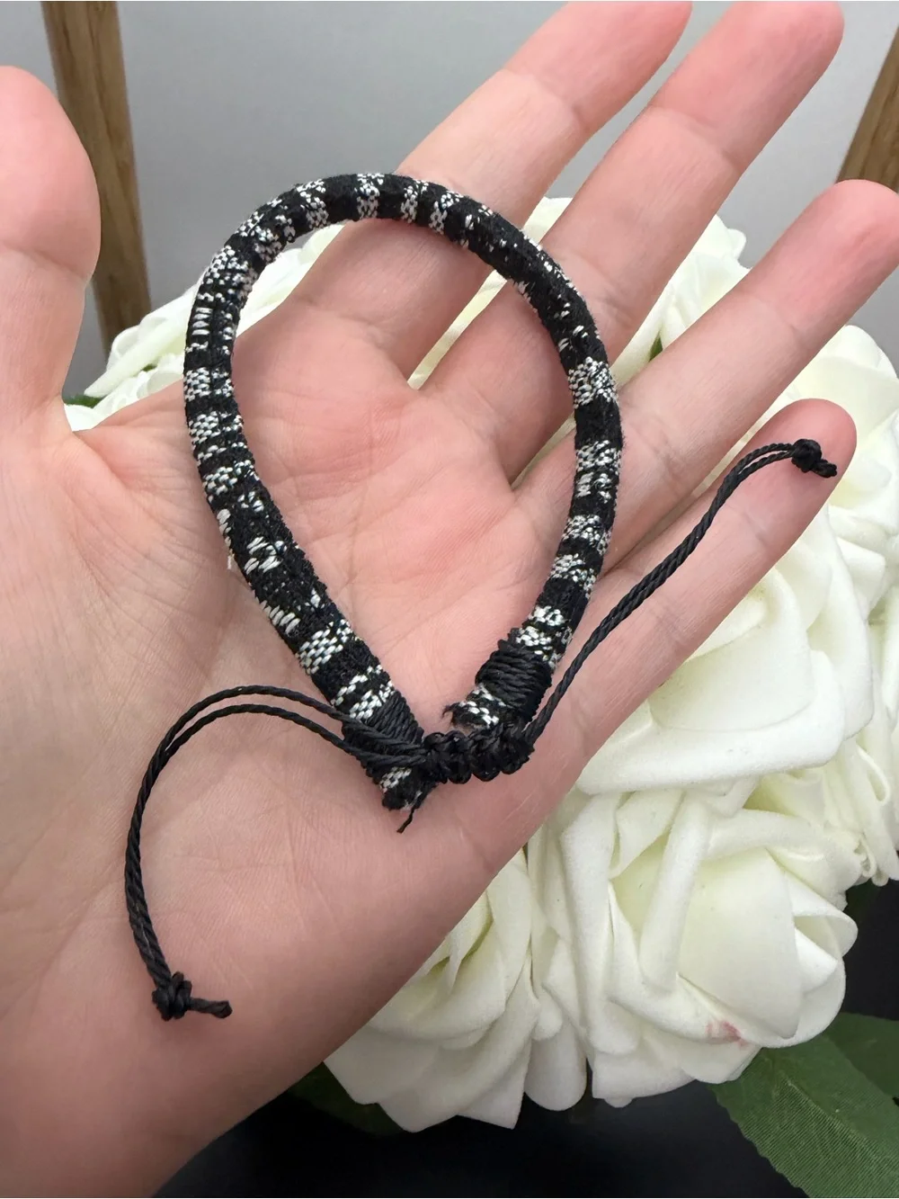 Black & White Woven Cord Adjustable Bracelet